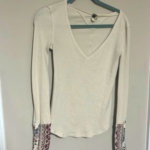 We The Free Long Sleeve Waffle V Neck Top